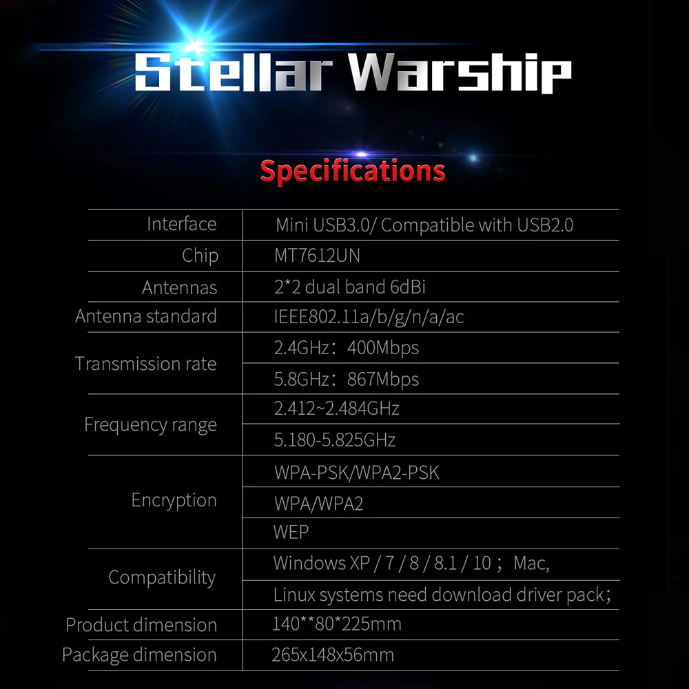 Comfast 1300 Мбит/с гигабит USB3.0 беспроводная сеть Wifi карта Двухдиапазонная 6dbi антенна