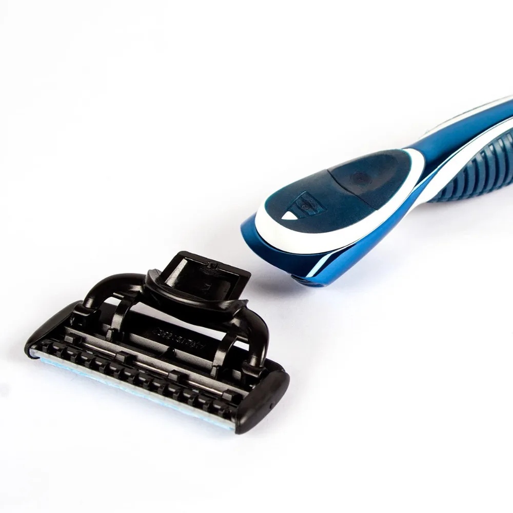 Ручная бритва QShave Blue Series для бритья X5 Blade Plus 1 триммерное лезвие 12 картриджей