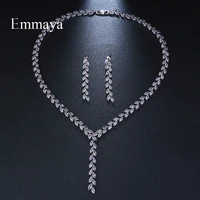 emmaya trendy jewelry design romantic salix leaf white gold color aaa cubic zircon wedding jewelry sets for brides jewelry gift