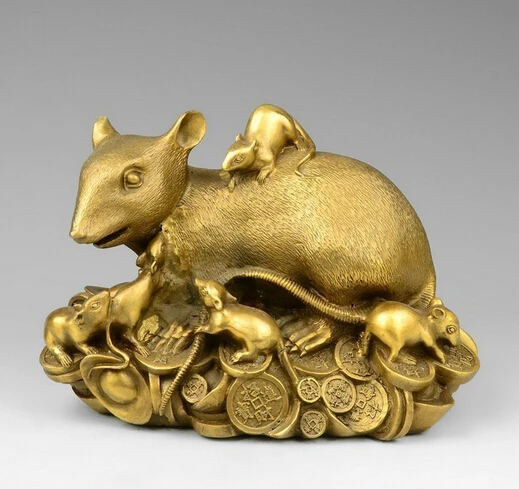 Чистая медь Китай медный Зодиак богатство деньги юанбао Мышь Крыса семейная