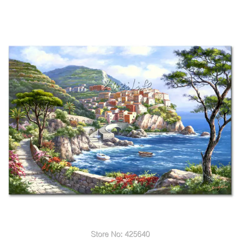 Ручная роспись средиземноморские морские пейзажи живопись для гостиной