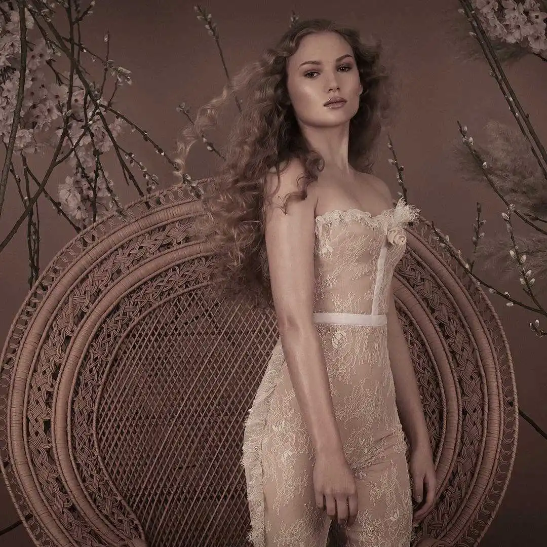 High Quality White Lace Strapless Rayon Bandage Jumpsuit Evening Party | Женская одежда