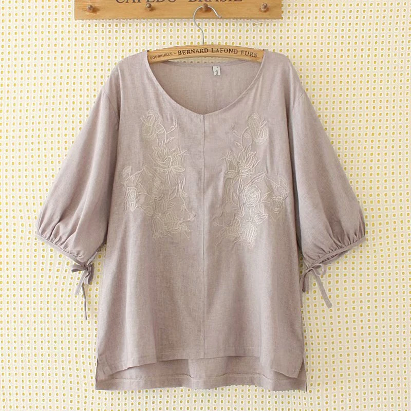 

Большие размеры, XL-4XL, женская блузка с короткими рукавами и цветочной вышивкой, свободные рубашки, модные повседневные топы