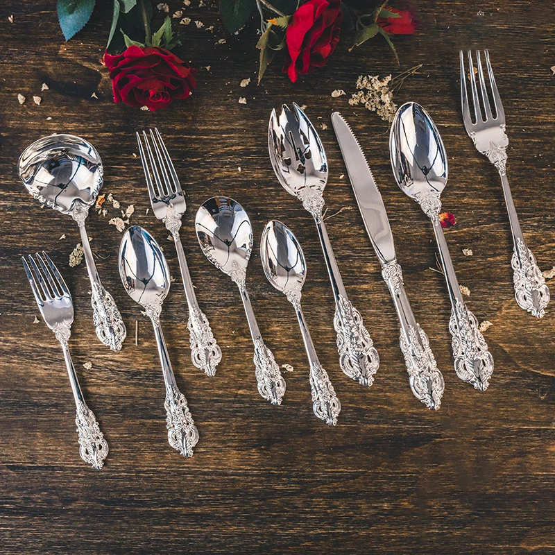 Набор столовых приборов из серебра резьба искусственная вилка столовые приборы