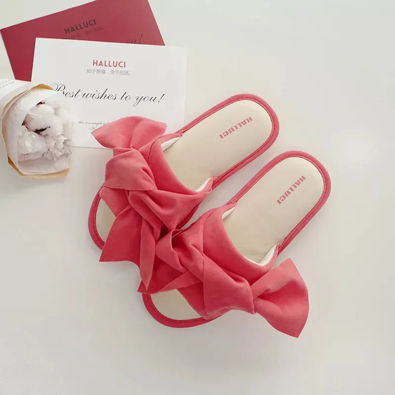 Новинка женские весенние шлепанцы с большим бантом Нескользящие домашние