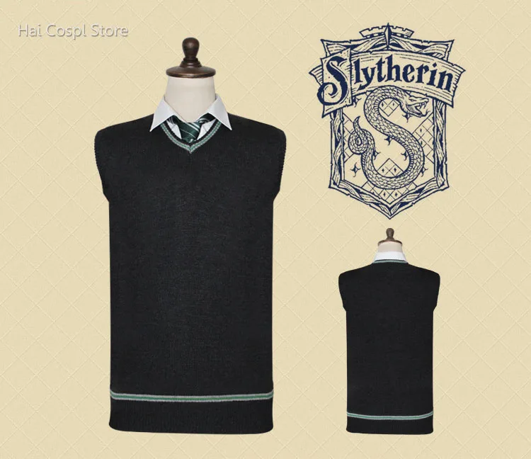 Свитер Gryffindor Slytherin Ravenclaw Hufflepuff, жилет для костюмированной вечеринки, жилет с значком, топ для взрослых мужчин, женщин, мальчиков и девочек, вечерние - Цвет: Slytherin