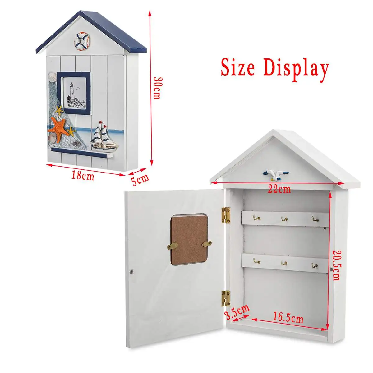 

Wooden Mediterranean Style House Shape Key Box Houlder Organizer Wall Hanging 18x5x30cm Home Storage & Organization
