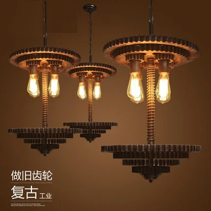 Лофт стиль деревянный железный Droplight креативная Механическая Шестерня Edison