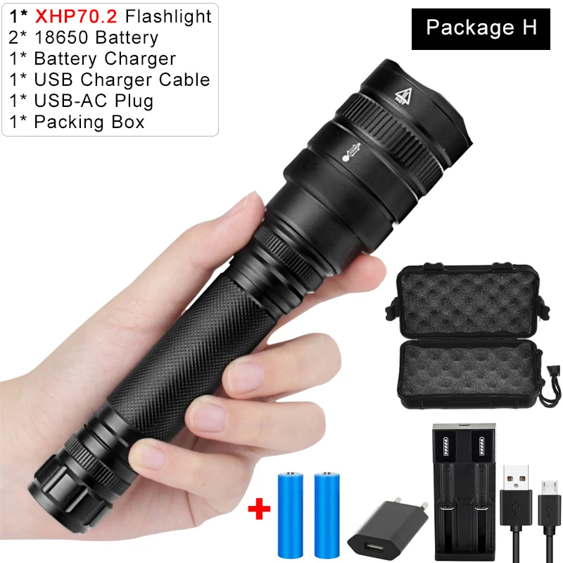 Package H Pocketman xhp70.2 6000 люмен светодиодный мощный яркий тактический фонарь водостойкий ручной фонарь с 5 режимами - Испускаемый цвет: Package H