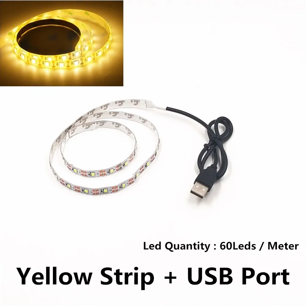 USB светодиодные ленты SMD3528 светильник 5 в адаптер гирлянда Рождественский стол Декор лампа лента для ТВ задний план светильник ing 5 в 50 см 1 м 2 м 3 м 4 м 5 м - Испускаемый цвет: Yellow