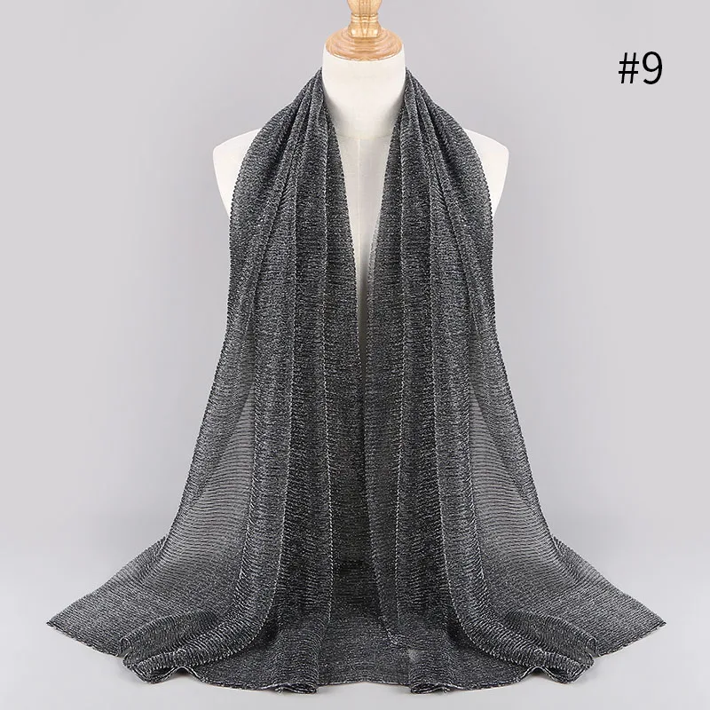 color 9 10 шт./лот shimmer плиссе Хиджаб шарф однотонной блестящей crinkle шаль мода мусульманские хиджабы женщин макси покрывал платки исламские шарф - Цвет: color 9