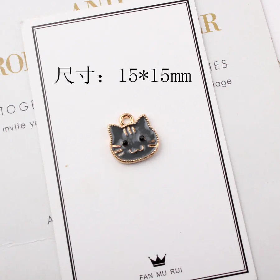 3 15X15mm 15*15 мм 10 шт. Подвески эмалевый сплав мультипликационный Кот каваи голова Кристалл DIY браслет ожерелье кулон масло падение ювелирные изделия подвески - Окраска металла: 3 15X15mm