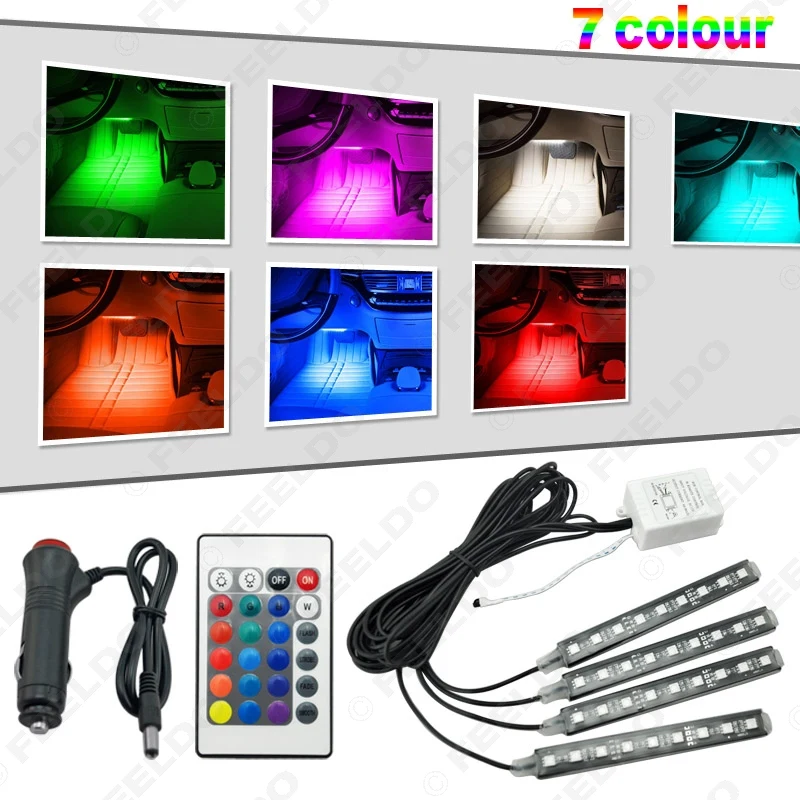 FEELDO 4 шт./компл. декоративная RGB Светодиодная лента для салона автомобиля набор