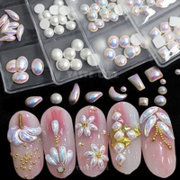 6 gridspack mix sizes shapes white ab round square pearls nail art jewelry rhinestones decorations gem manicure design diy