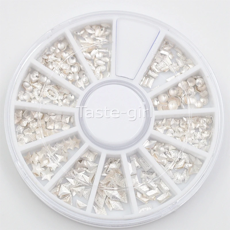 1 коробка серебряные 3D украшения для ногтей квадратные Ромбы треугольники