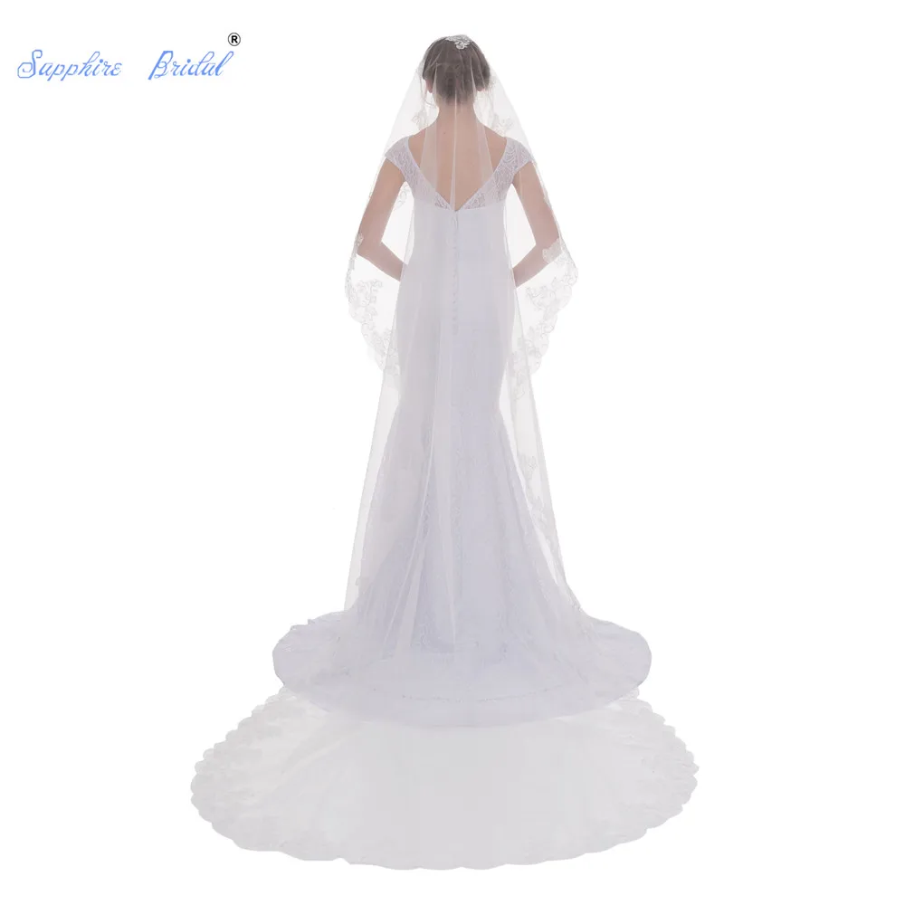 Свадебная фата с сапфиром горячая Распродажа Гламурная Длинная для собора