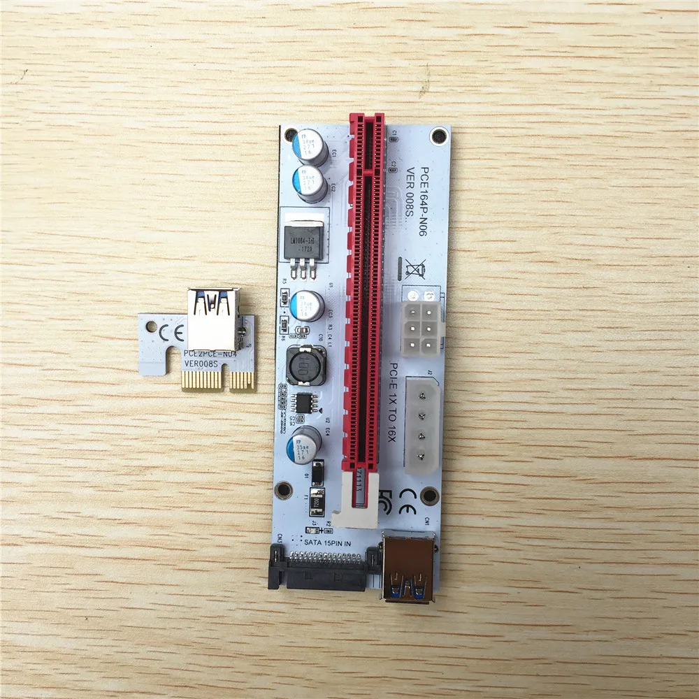 3 в 1 4 Pin 6 SATA molex Питание pci-e PCI 1x к 16x ЭКСПРЕСС riser card с светодиодный свет 008 S для Antminer