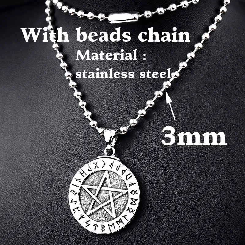 beads chain style Байер 316L Нержавеющее Скандинавское ожерелье с кулоном викинга большая Руна кулон Пентакль Пентаграмма ювелирные изделия виккан ожерелье скандинавские языческие - Окраска металла: beads chain style