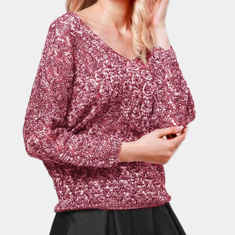 Autumn and Winter New Loose Women's Sweater V-neck Hollow Bat Sleeve Thin Style 2018 | Женская одежда