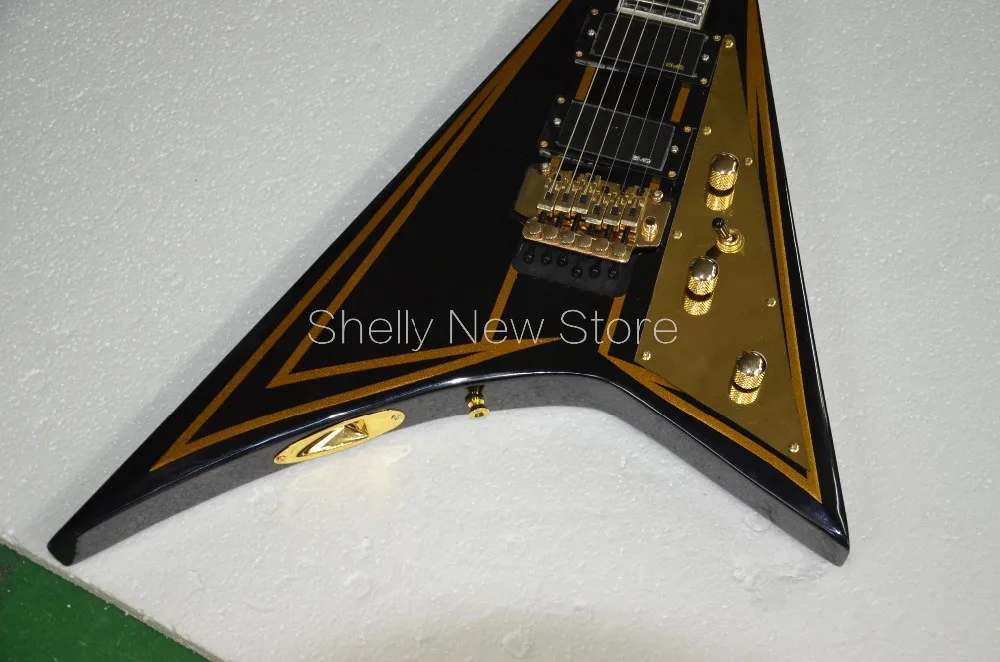Shelly магазин на заказ черный V Форма gold floyd rose фиксирующая гайка черное дерево гриф электрогитара Музыкальные инструменты магазин