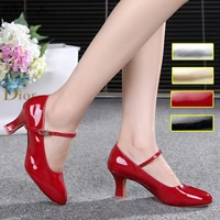 patent leather shiny closed toe salsa shoes black gold silver red ballroom tango latin dance shoes for women 5cm7cm heels