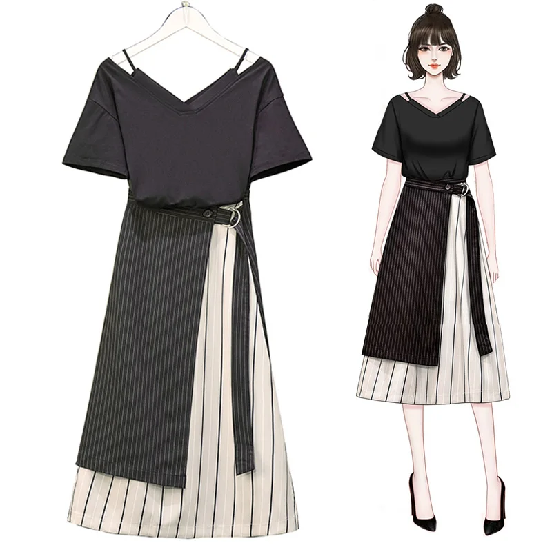 Trytree летний осенний Женский комплект из двух предметов Повседневный Топ с v