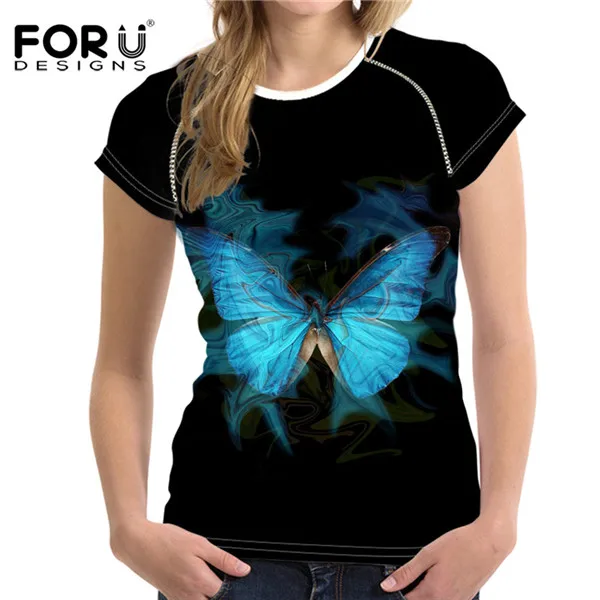 H10626BV FORUDESIGNS/Новинка, принт бабочки, женская футболка с коротким рукавом, женские мягкие удобные футболки, модная футболка, Camisetas - Цвет: H10626BV