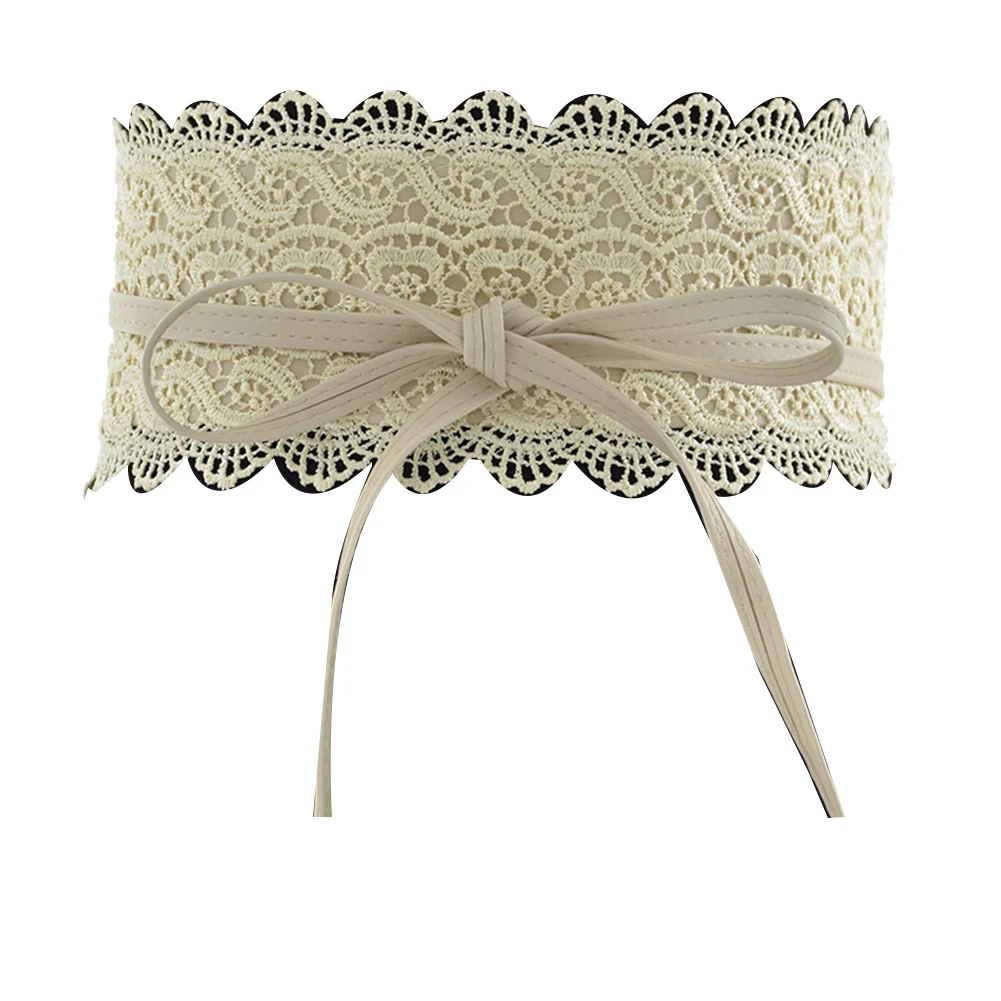Beige White Модный однотонный корсет из искусственной кожи пояс широкий кружевной пояс эластичный пояс женский пояс вечерние Пояс кушак Декор - Color: Beige White