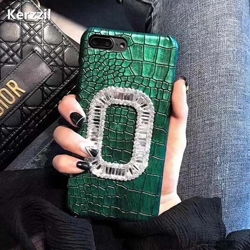 Kerzzil чехол из крокодиловой кожи для iPhone 7 6 6s Plus 8 Зеленый Блестки Стразы Змеиная