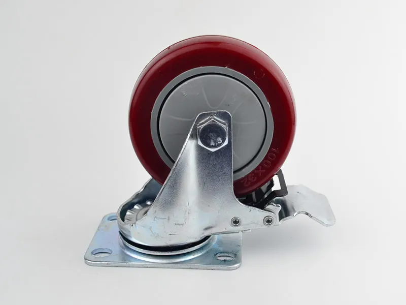 4 дюймовые Красные колеса из ПВХ/ролики стандартные с тормозом фиксированный вал