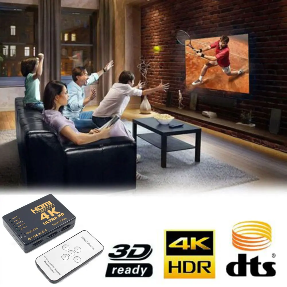 4K * 2K HDMI коммутатор Slector Splitter Hub 5 в 1 Out с пультом дистанционного управления для HDTV