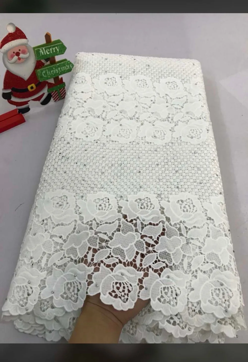 Гипюровая кружевная ткань высокого качества французский шнур белая аппликация