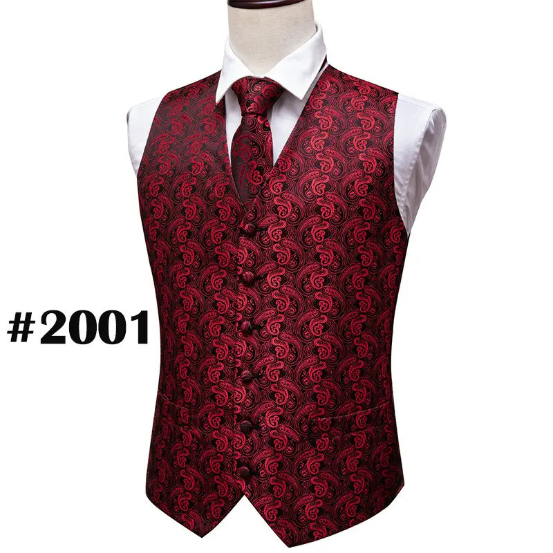 MJ-2001 Дизайнерские мужские классические черные Пейсли ЖАККАРДОВЫЕ фолральные шелковые жилеты платок галстук жилет Карманный платок для костюма набор Barry.Wang - Цвет: MJ-2001
