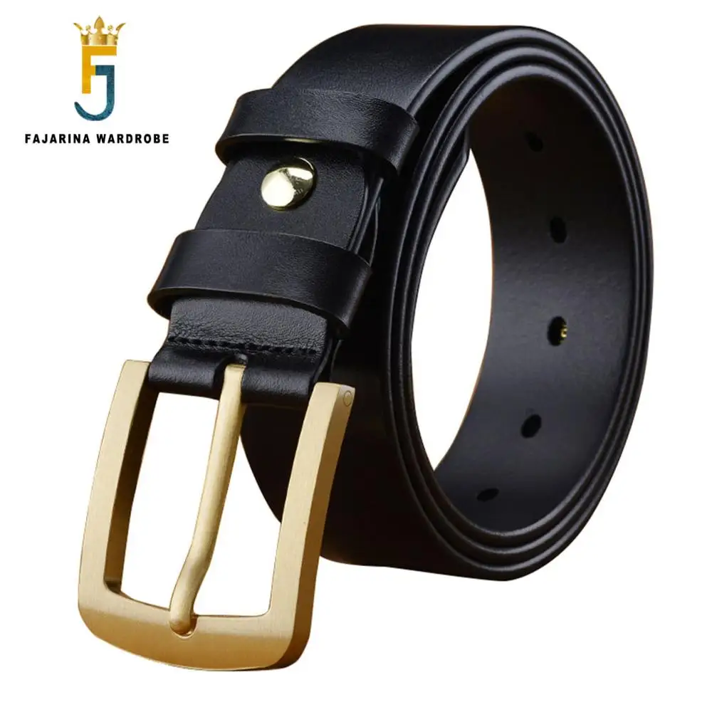 FAJARINA Quality Fashion Men's Brass Clasp Buckle Mens 100% Pure Genuine Leather Retro Belts for Men 3.8cm Wide Jeans NW0096