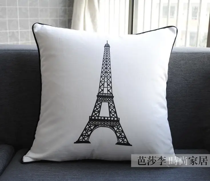 Чехол для подушки с изображением Эйфелевой башни черные и белые наволочки