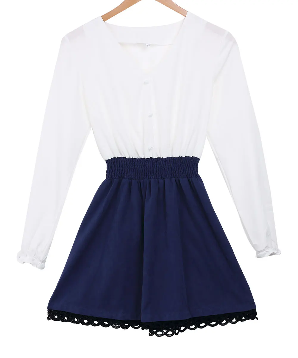 Женское кружевное мини-платье с длинным рукавом и V-образным вырезом | Женская