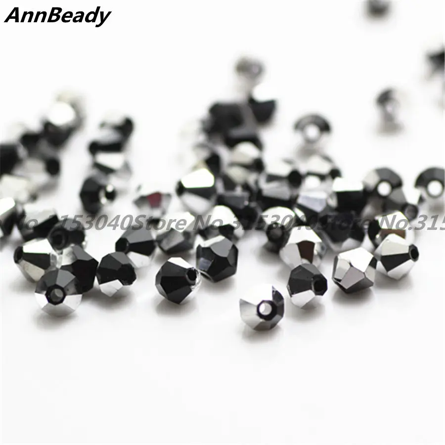 Half Black Silver 100 шт цельные белые бусины AB цвета 4 мм стеклянные бусины для рукоделия для изготовления ювелирных изделий из австрийского хрусталя - Цвет: Half Black Silver