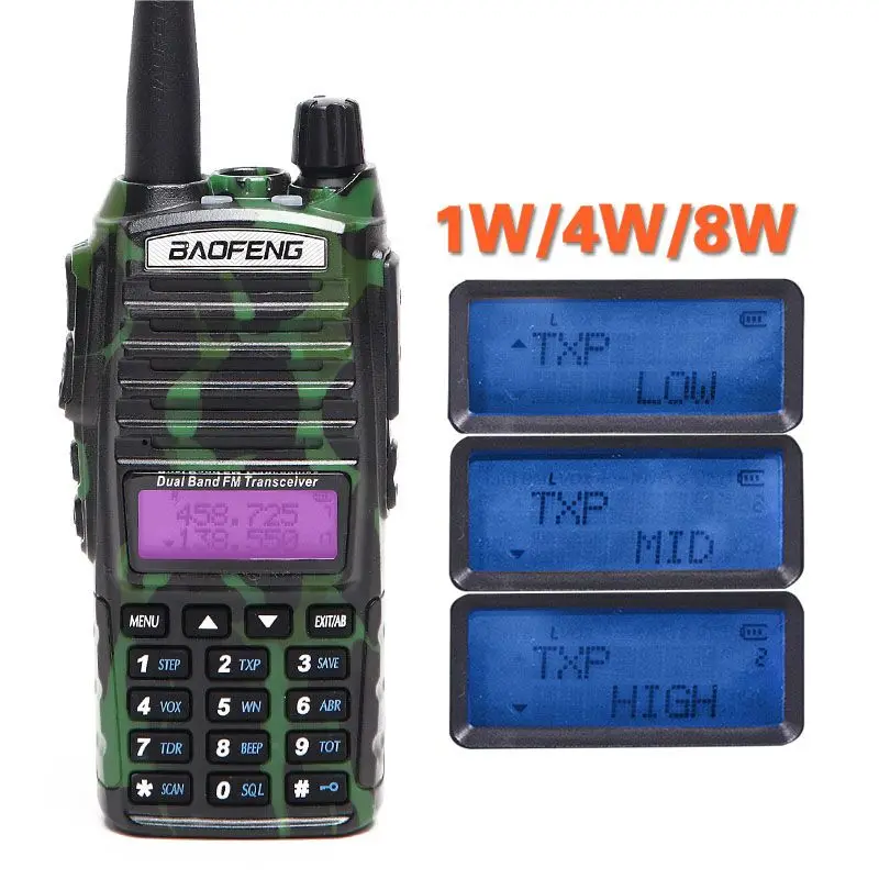 Портативная рация Baofeng UV 82 Plus с двойным PTT мощностью 8 Вт VHF UHF дальность действия 10