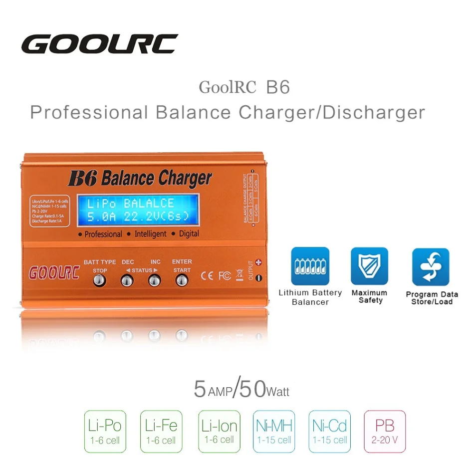 Зарядное устройство GoolRC B6 Balance RC Discharger с адаптером AC/DC для LiPo Li Ion LiFe NiCd NiMH Pb батареи