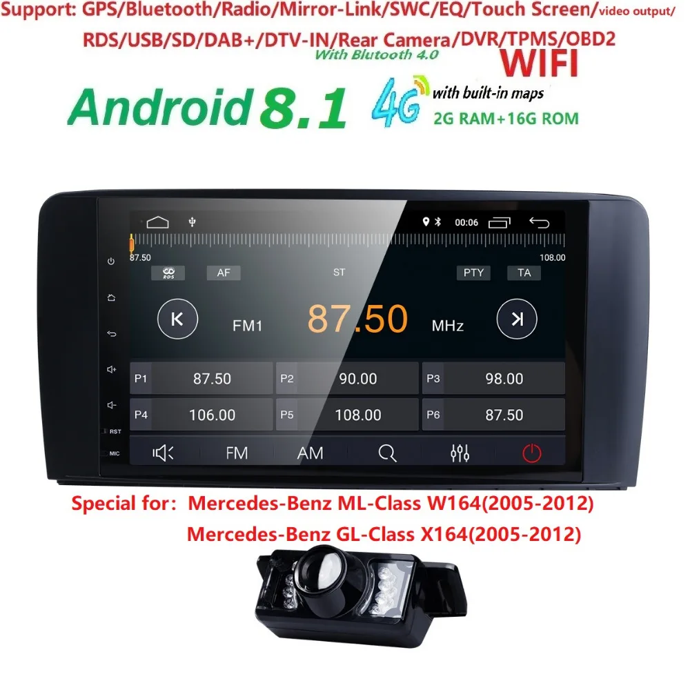 9 &quot2 din autoRadio GPS Android 8.1 Car Multimedia Head unit for Mercedes Benz ML W164 ML350 GL X164 dinli 450 2005 -2012 WIFI 4G |