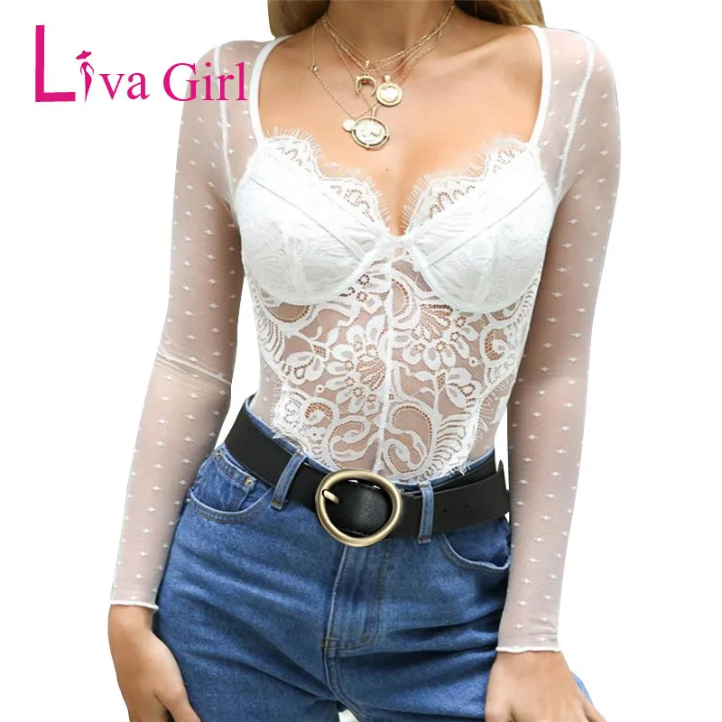 Сексуальное черное кружевное прозрачное боди Liva Girl женские сетчатые прозрачные