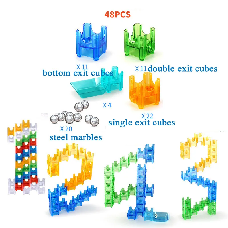 48PCS DIY строительный куб, шар, лабиринт, строительные хрустальные блоки, мраморный лабиринт, шарики, трек, поражают кубиками, развивающие игрушки для детей - Цвет: 48PCS