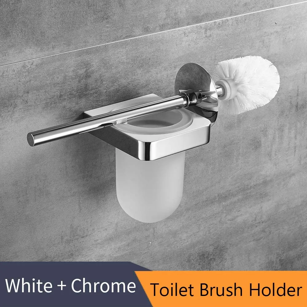 Toilet Brush Holder Белый+ хромированный цинковый сплав полотенце кольцо крючок для халата держатель для туалетной щетки полотенце бар аксессуары для ванной комнаты Набор бумажный держатель FM-5700WL - Цвет: Toilet Brush Holder