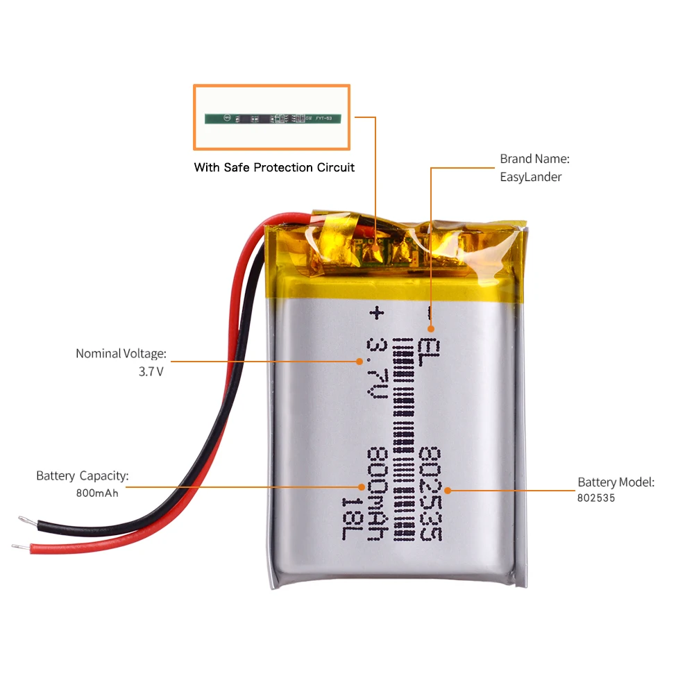 802535 3 7 V 800mAh 082535 литий полимерный ионный аккумулятор для Mp3 MP4 MP5 GPS PSP mobile bluetooth|Перезаряжаемые батареи| |