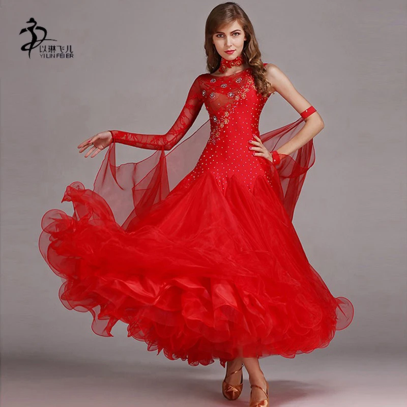 Платье для танца красное платье со стразами|dress standard|standard ballroomballroom dancing competitions |