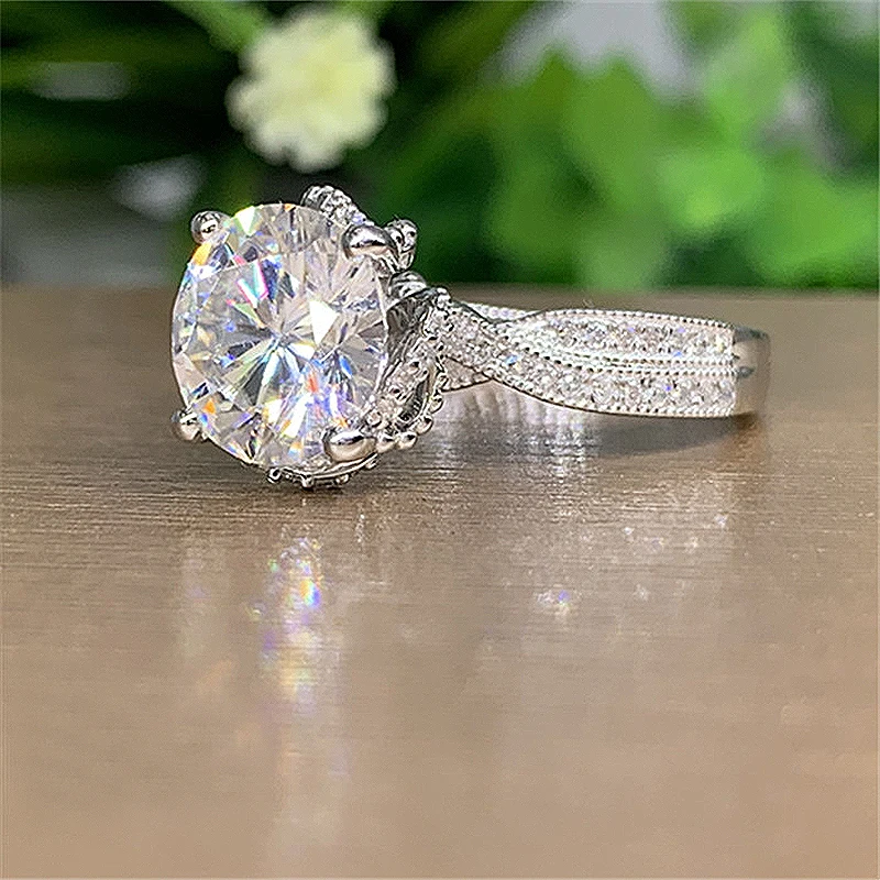 

Solid 18K White Gold 3ct 9MM Round Engagement Bridal Set Center Cushion Cut Halo Moissanite Ring Set for Women