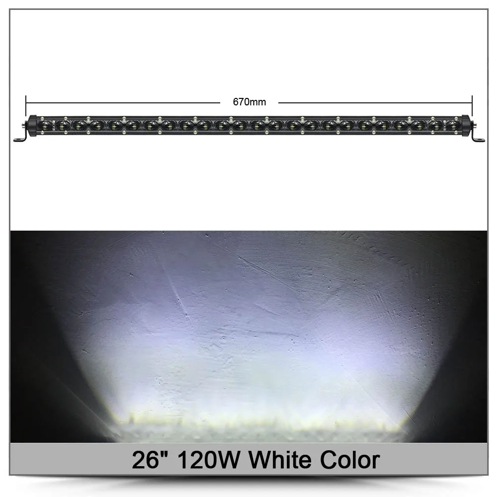 26 Inch 120W White Супер тонкий 6D Объектив 150 Вт 120 Вт 90 Вт 20 дюймов светодиодный бар внедорожный свет для авто 12 В 24 в ATV 4x4 внедорожные автомобильные рабочие огни дальнего света - Цвет: 26 Inch 120W White