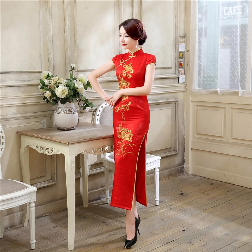 

Shanghai Story 2017 стильное китайское традиционное платье красное свадебное платье длинное вечернее платье с цветочной вышивкой Cheongsam Qipao