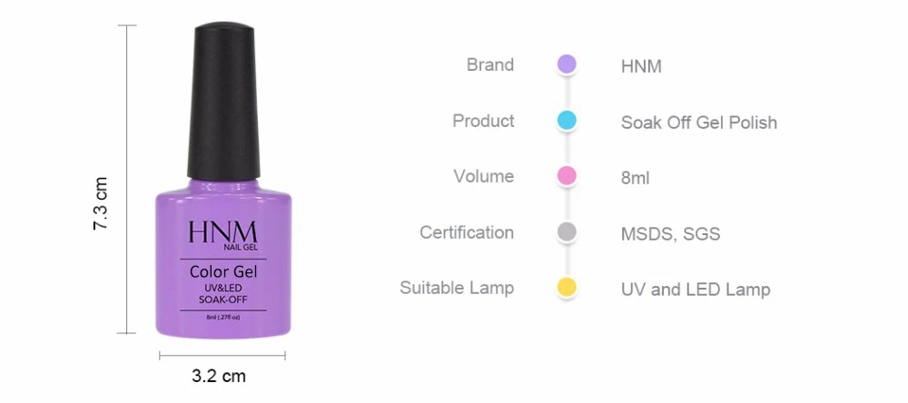 HNM цветной флакон УФ-гель для ногтей 8 мл Чистый Цвет Гель-лак для ногтей длительного действия Гель-лак замочить от УФ Led Nail Art Laquer