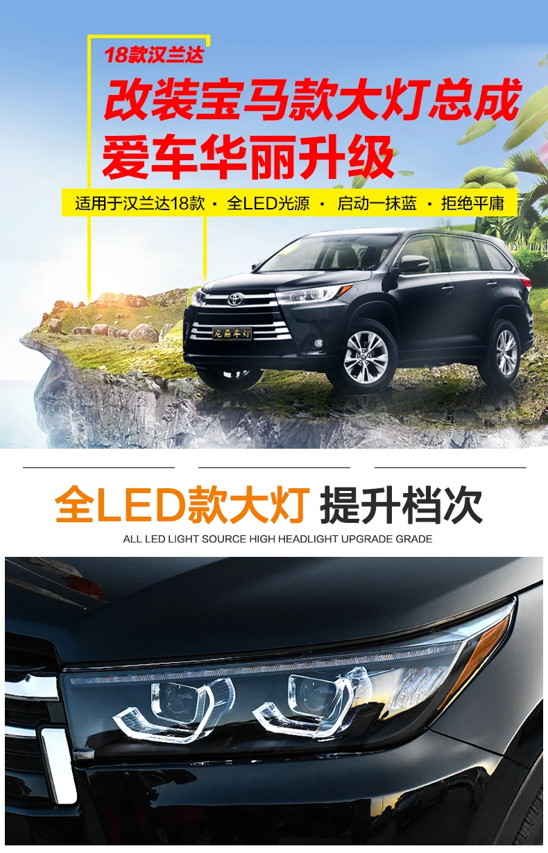 Автомобильный Стайлинг для фары Toyota highlander Kluger/highlander все светодиодный задний фонарь светодиодный DRL динамический сигнал поворота